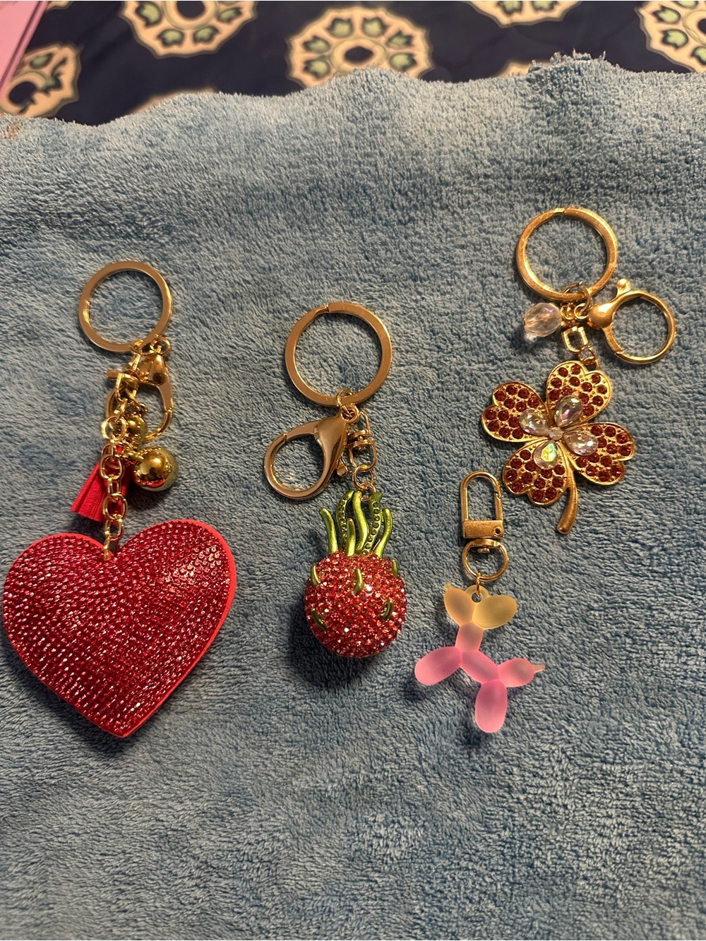 Gold-Tone PinkHeart & Strawberry Keychains Set - Women Accessories